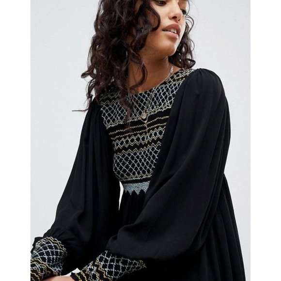 143 FREE PEOPLE Black Late Night Picnic Mini Dress M - Picture 10 of 16